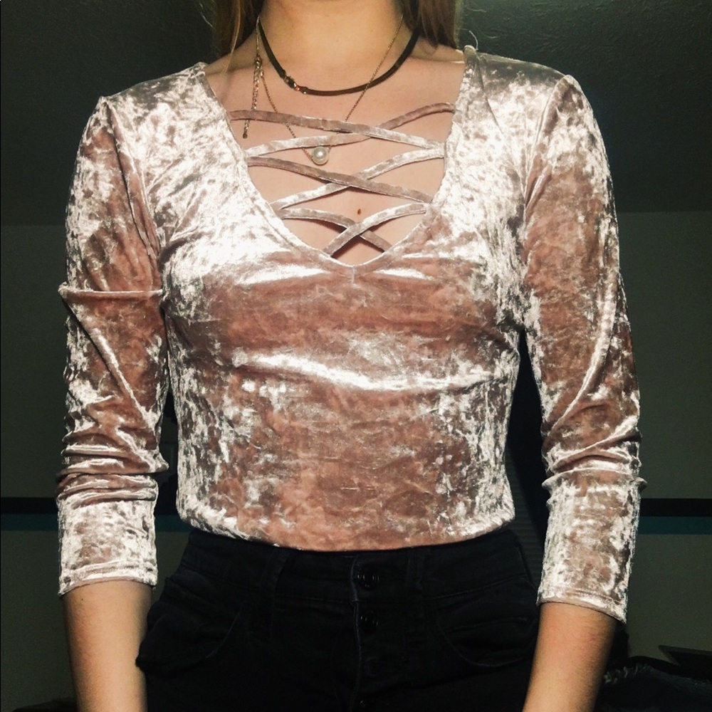 forever 21 pink crushed velvet top